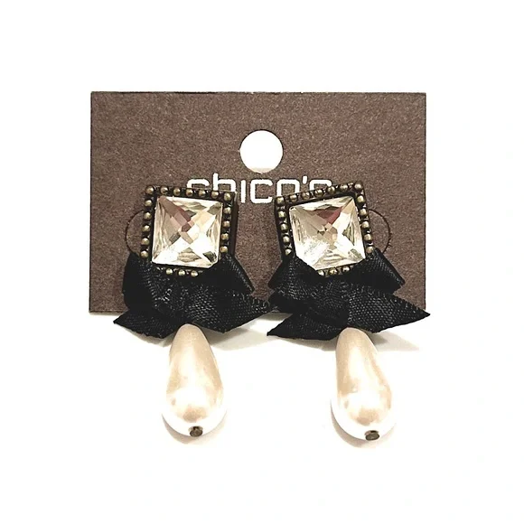 CHICO’s Parisian Chic Bow & Drop Pearl Earrings | NWT - Picture 2 of 8